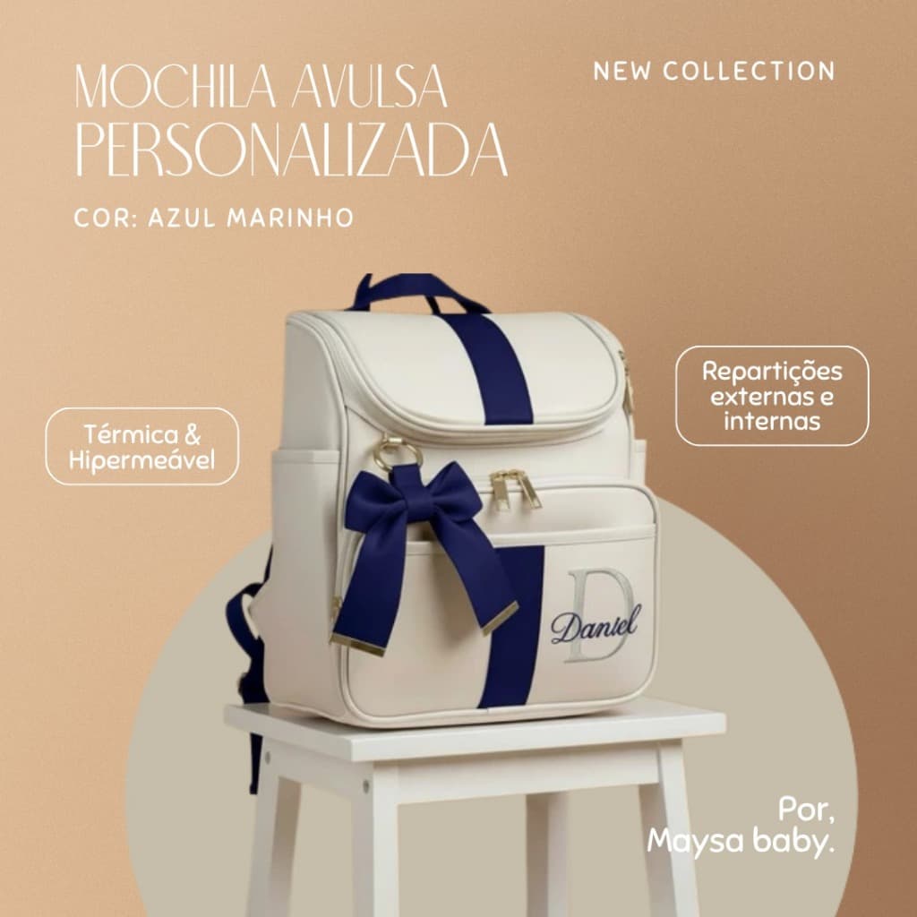 Mochila maternidade personalizado masculino, térmica e impermeável.