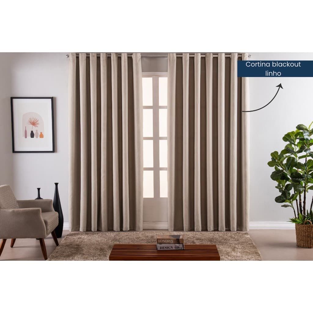 Cortina Blackout Linho 7,00 x 2,80 Blecaute Varão Simples Para Sala Quarto Tecido Grosso Gaze Flamê Luxo
