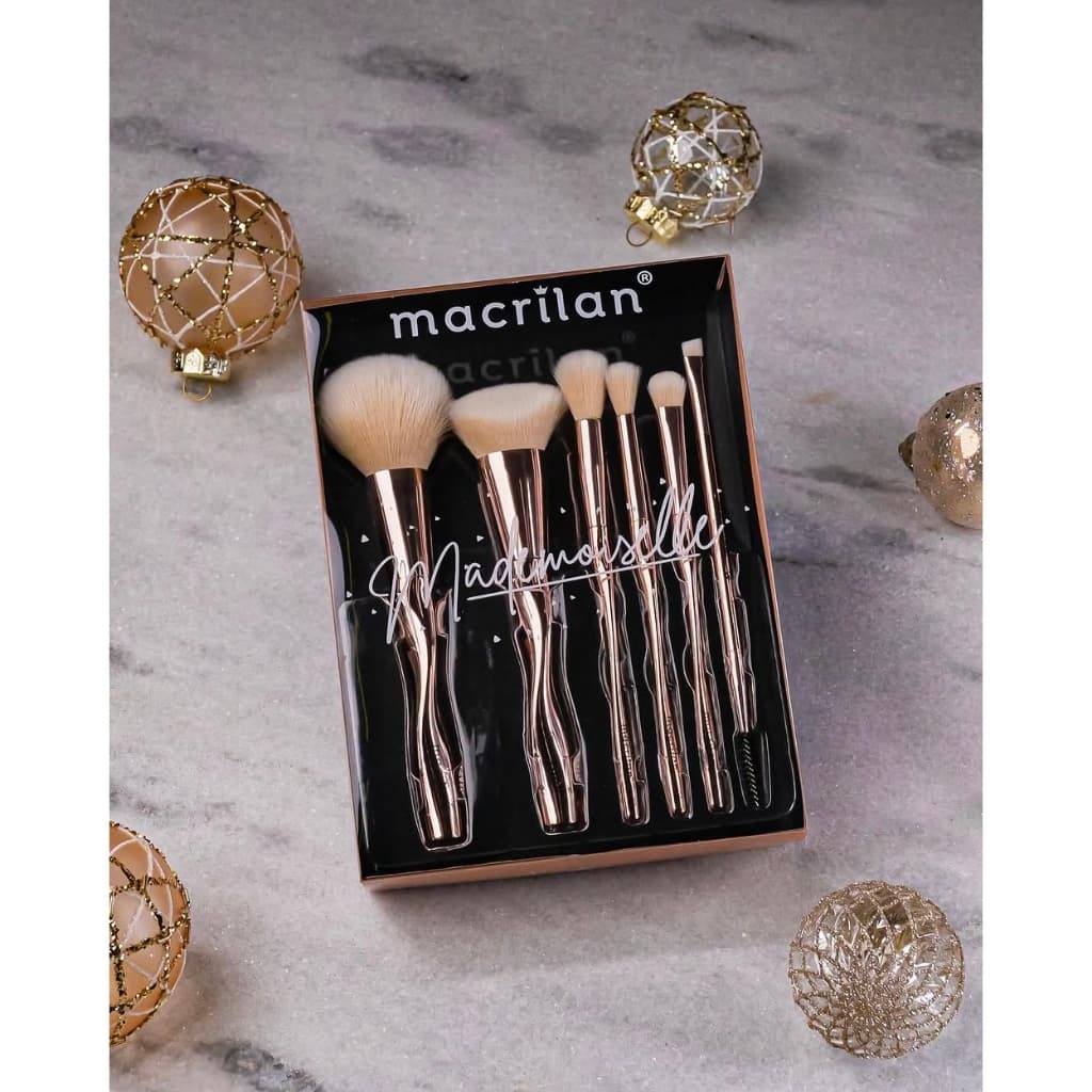 Kit de Pincéis Mademoiselle Macrilan com 6 Pincéis Profissionais para Maquiagem