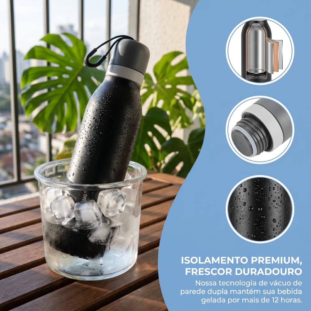 Garrafa Térmica Inoxidável FreeSip Twist Isolada Anti-vazamento Esporte Academia EXCELLING -EX-507