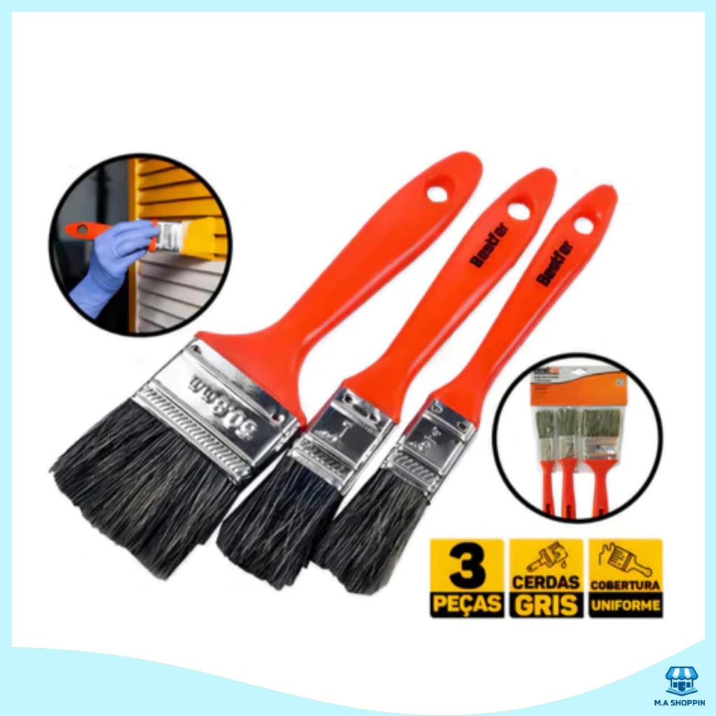 Kit 3 Pincéis Trincha Para Construção Multiuso Pintura Tamanhos Variados - Frete Grátis
