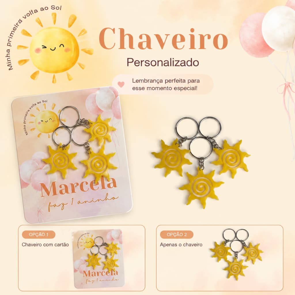 kit chaveiros sol espiral 1 volta ao sol