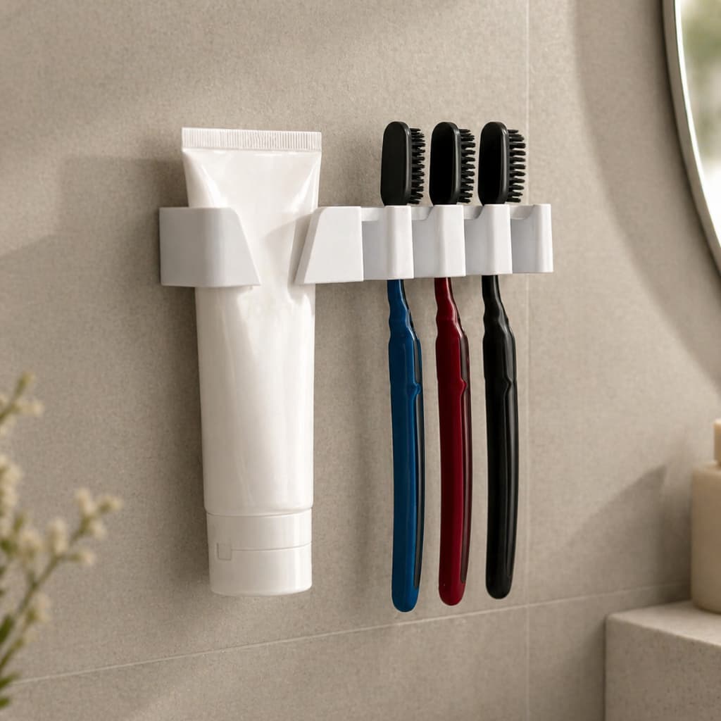 Suporte Para Escovas de Dente e Pasta de Dente Organizador 5 em 1 Moderno Luxo Com Fixador na Parede Organize sua Casa