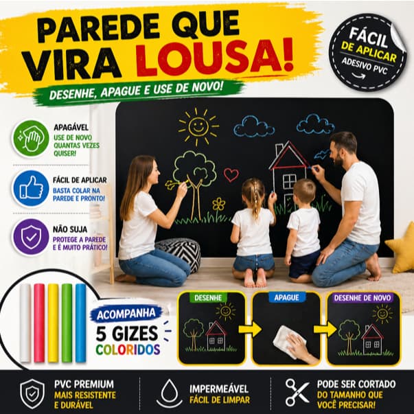 Papel de parede adesivo 2 Metros para pintar acompanhado de giz de cera criança quarto colorir