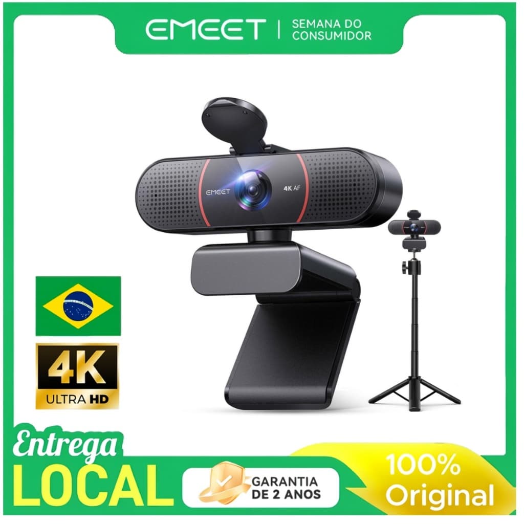 Webcam EMEET C960 4K Kit Autofoco 2 Microfones Home Office Videoconferência PC Notebook Reuniões