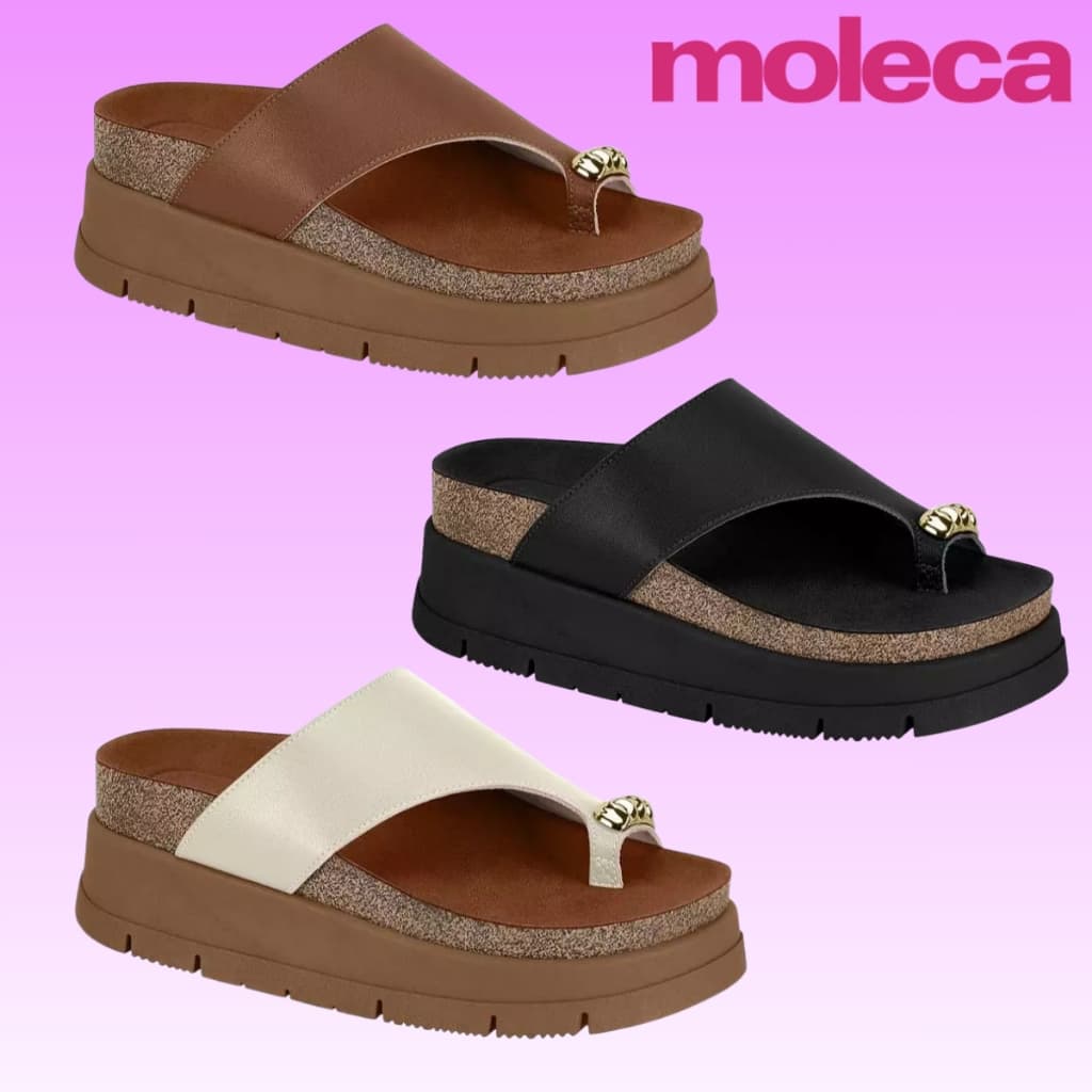 Sandália Plataforma Moleca Confortável Macia Elegante Detalhe Dourado