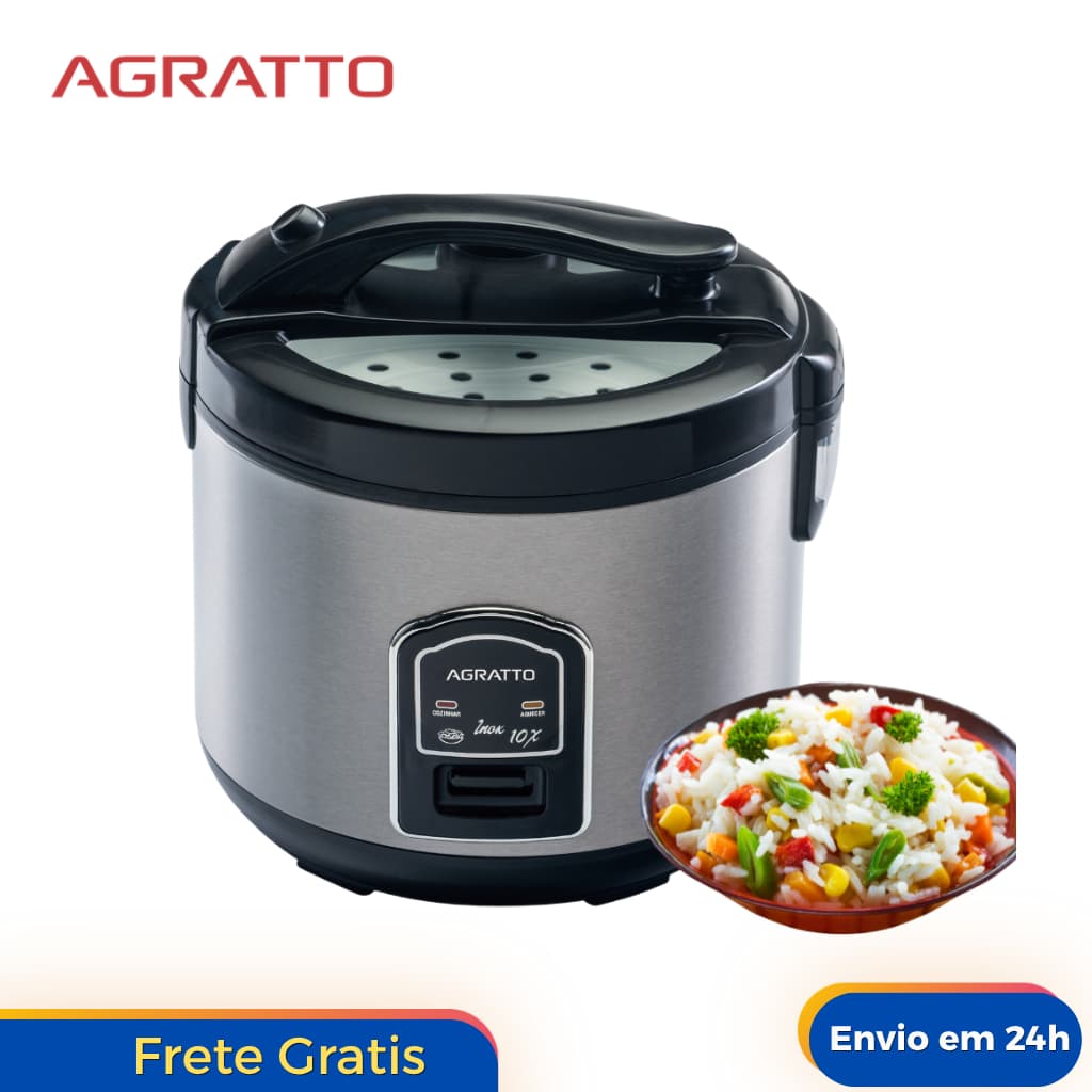 Panela De Arroz Elétrica 10 Xícaras 110/220V 5 em 1 Agratto Visor Vidro