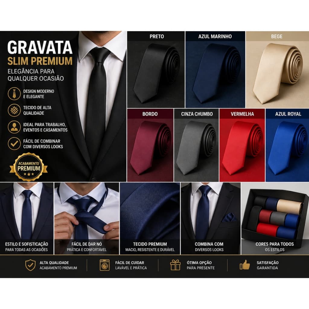 🔥 Gravata Slim Masculina Premium | Estilo Moderno e Elegante | Alta Qualidade