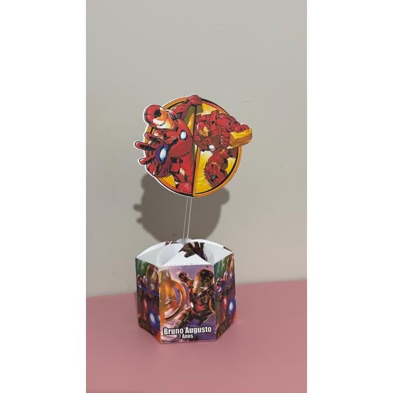 Centro de Mesa Homem de Ferro Personalizado | Tema Vingadores | Decoração Festa Infantil com Nome e Idade