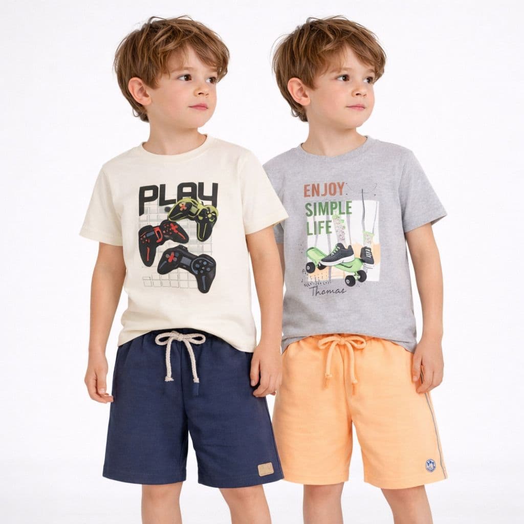 Kit 2 Conjuntos Infantil Menino Algodão Camiseta e Bermuda Moletinho | 1 a 14 Anos | Roupa Infantil Confortável