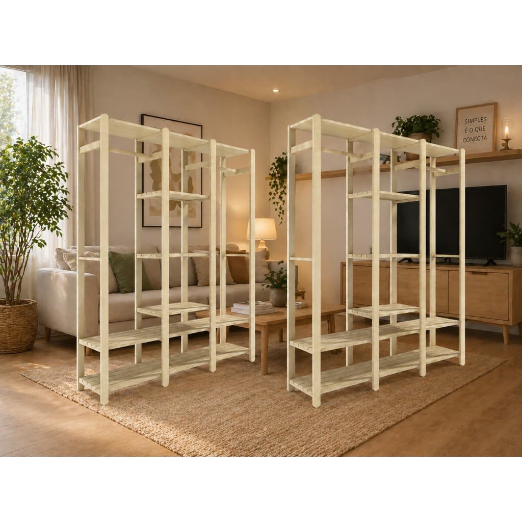 Kit 2 Arara Tripla de Pinus Organizador Closet Roupas