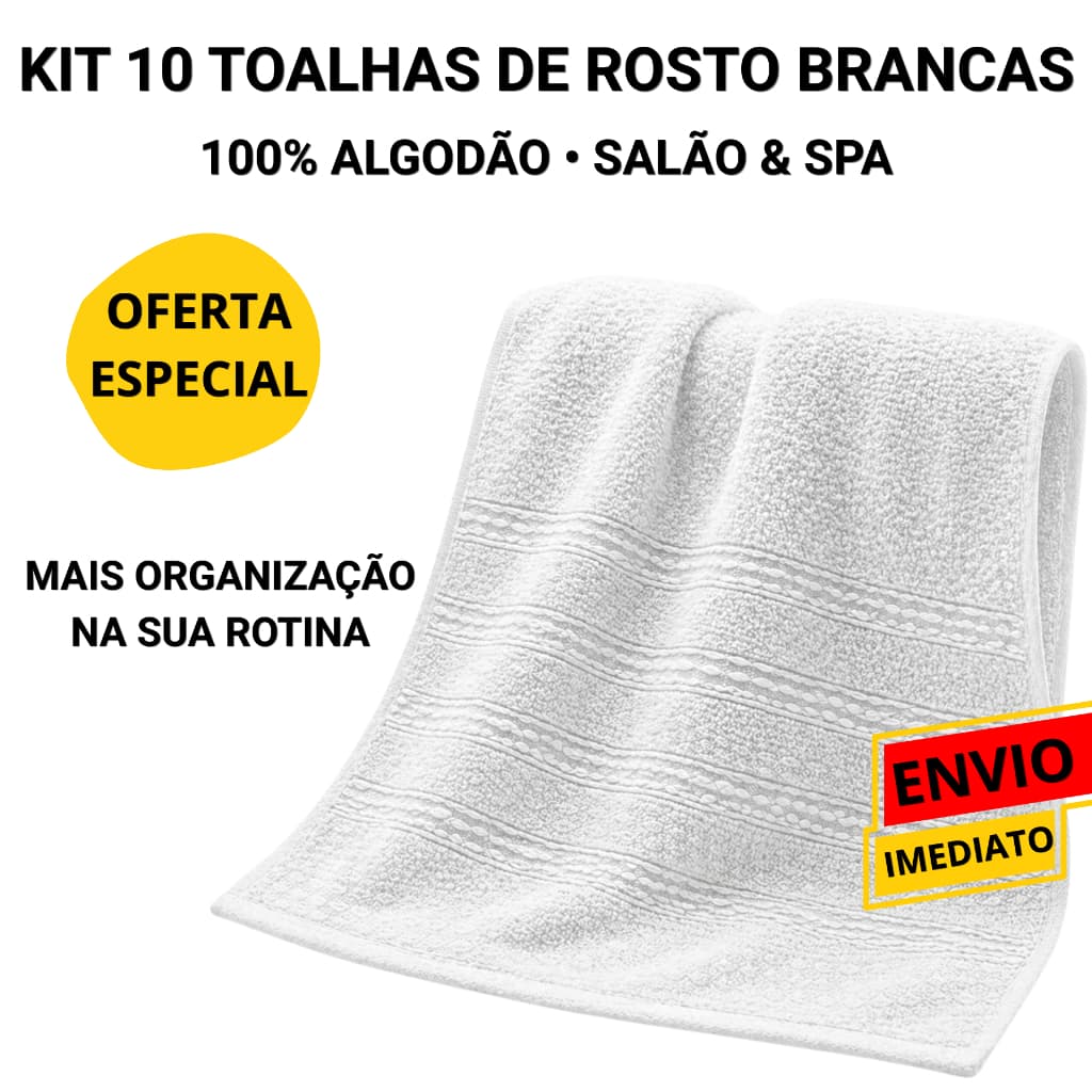 Kit 10 Toalhas de Rosto Brancas Algodão para Salão Spa Uso Diário