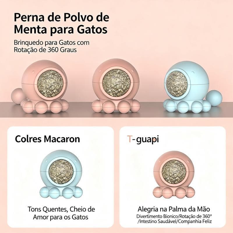 Brinquedo para Gatos Polvo Lambe-Lambe, Bola Interativa com Erva Natural