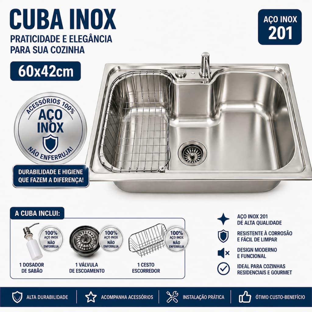 Cuba Gourmet Cozinha Aço Inox Com Acessórios 60x42cm Zentra Imports