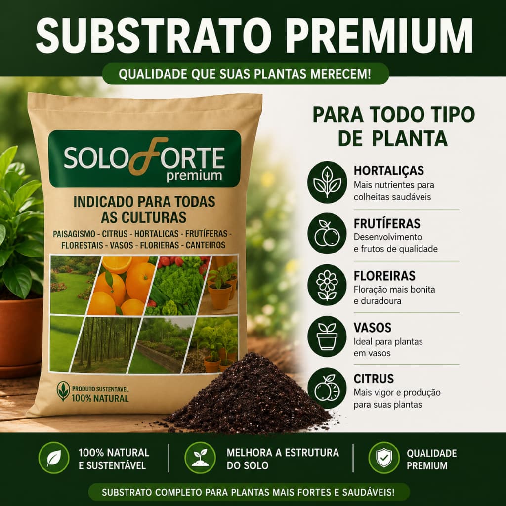 Substrato Solo Forte Para Plantas Terra Adubada Premium Horta Jardim Vasos Flores Frutíferas