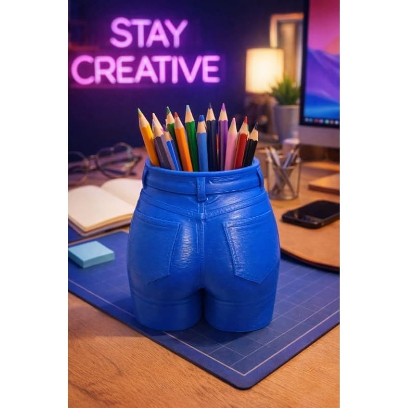 Porta-lápis criativo em formato de shorts jeans 3D – decoração divertida e funcional