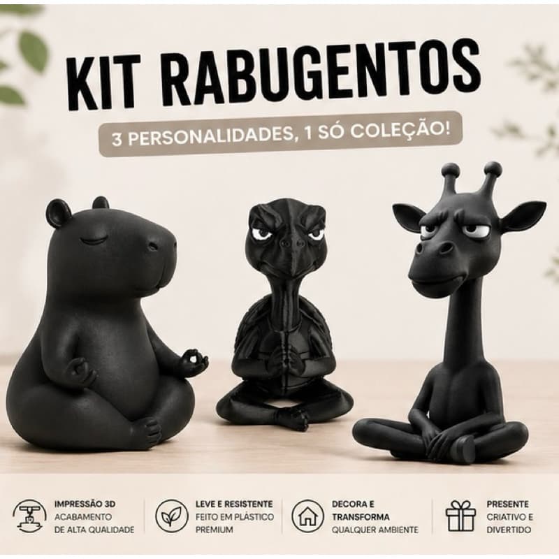 Kit Rabugentos 3D Capivara Girafa Tartaruga Decorativa Miniatura Presente Criativo