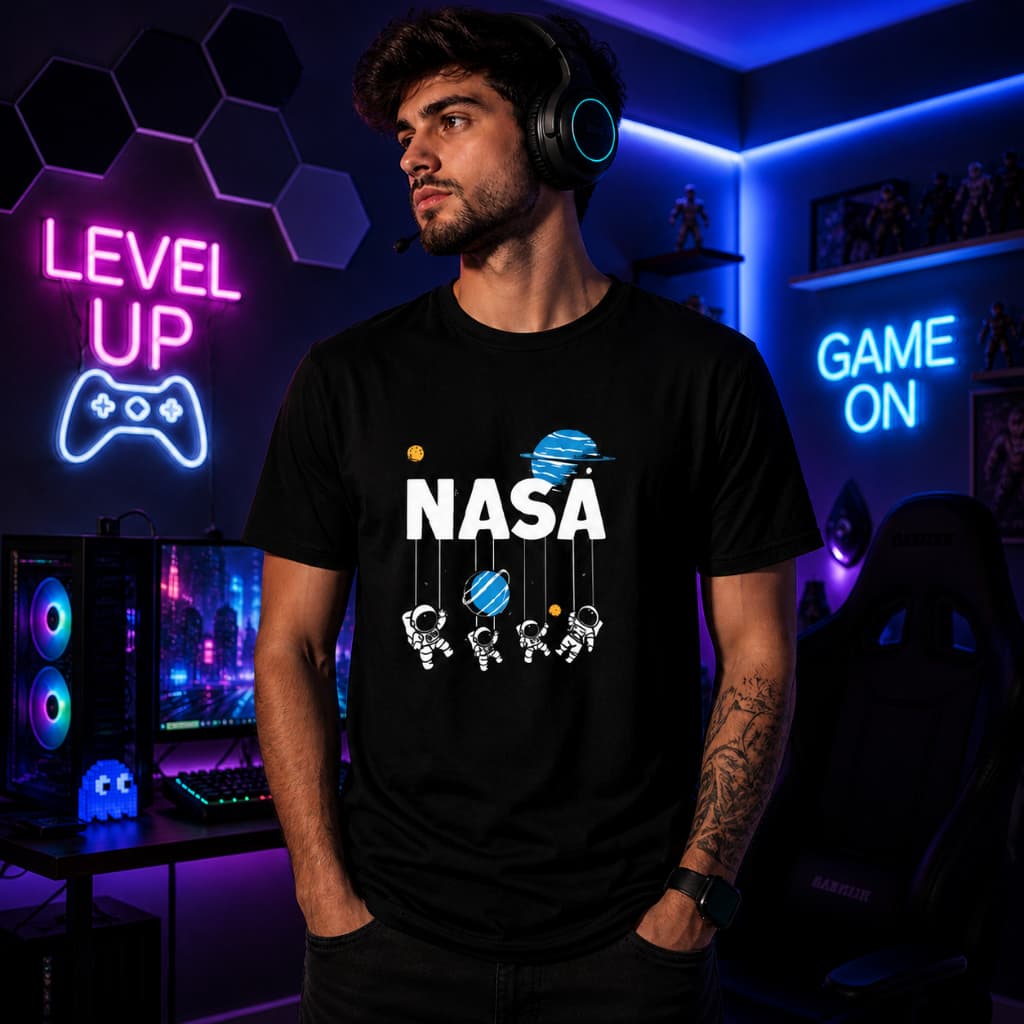 Camisa Camiseta Nasa Astronauta Lua Estampado Algodão Entrega Rápida