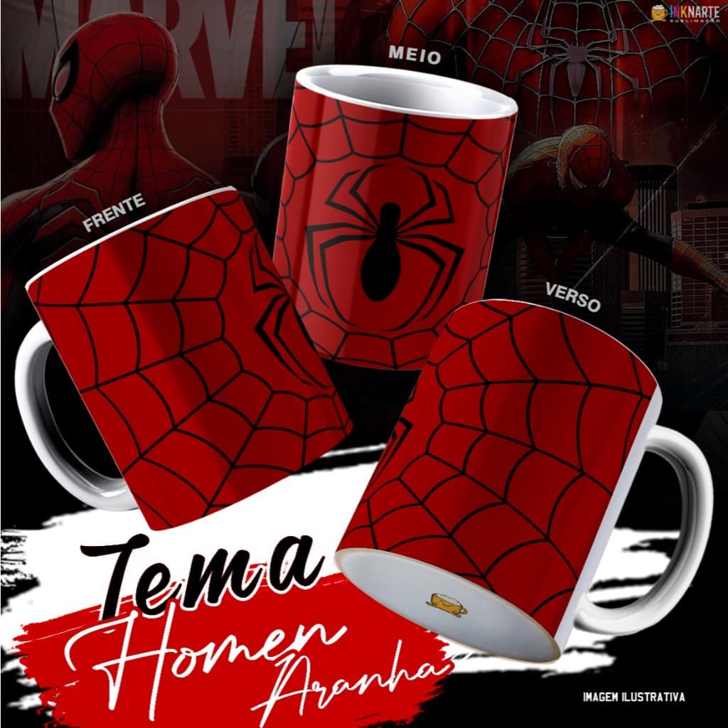 Caneca Homem-Aranha 325ml Cerâmica | Caneca Spider-Man Marvel Presente Geek Fã