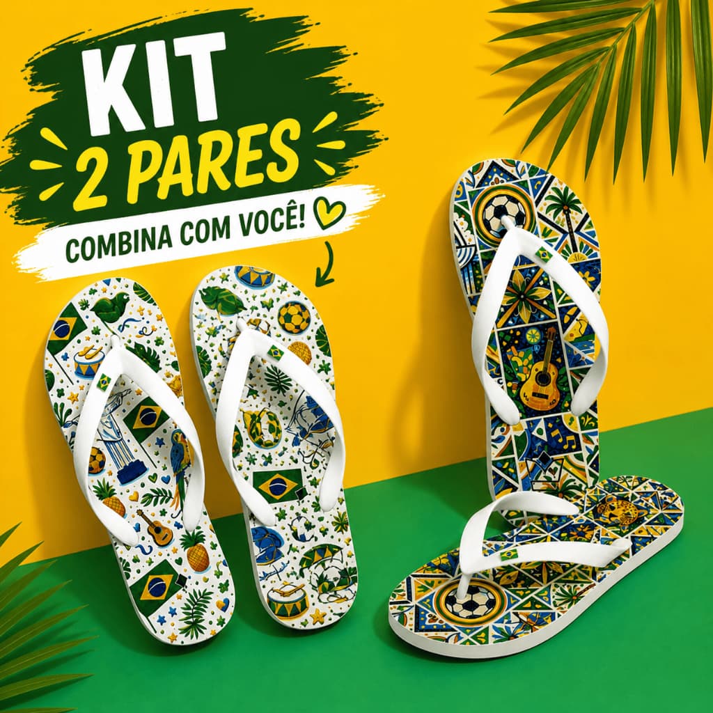 Chinelo Feminino Estampa Brasil Colorido Fashion Confortável Praia Dia a Dia