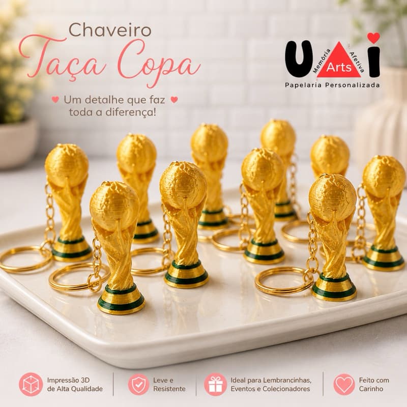 Kit 10 chaveiros Taça Troféu Copa Do Mundo Miniatura Dourada
