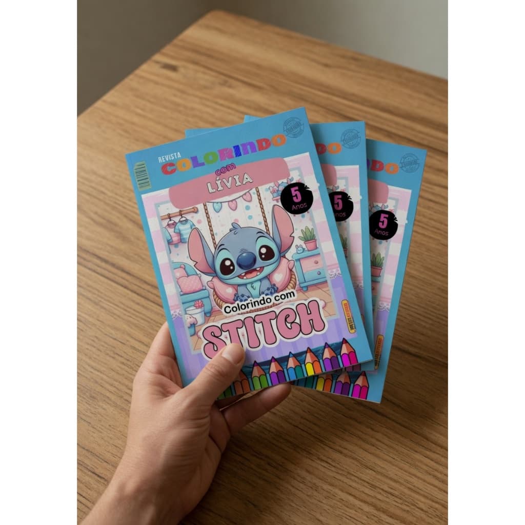 Kit Revistinha Livro de Colorir Infantil   Festa Lembrancinha Prenda PERSONALIZADO - STITCH livrinho