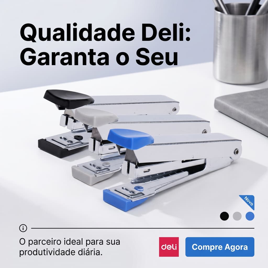 Grampeador de Mesa Deli para até 15 Folhas com Removedor Integrado