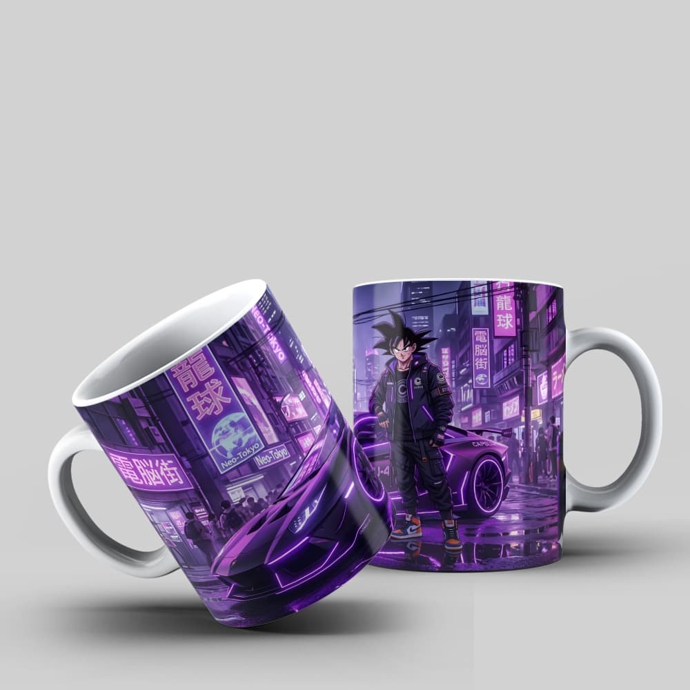 Caneca Goku Cyberpunk Neon Streetwear Dragon Ball Z Carro