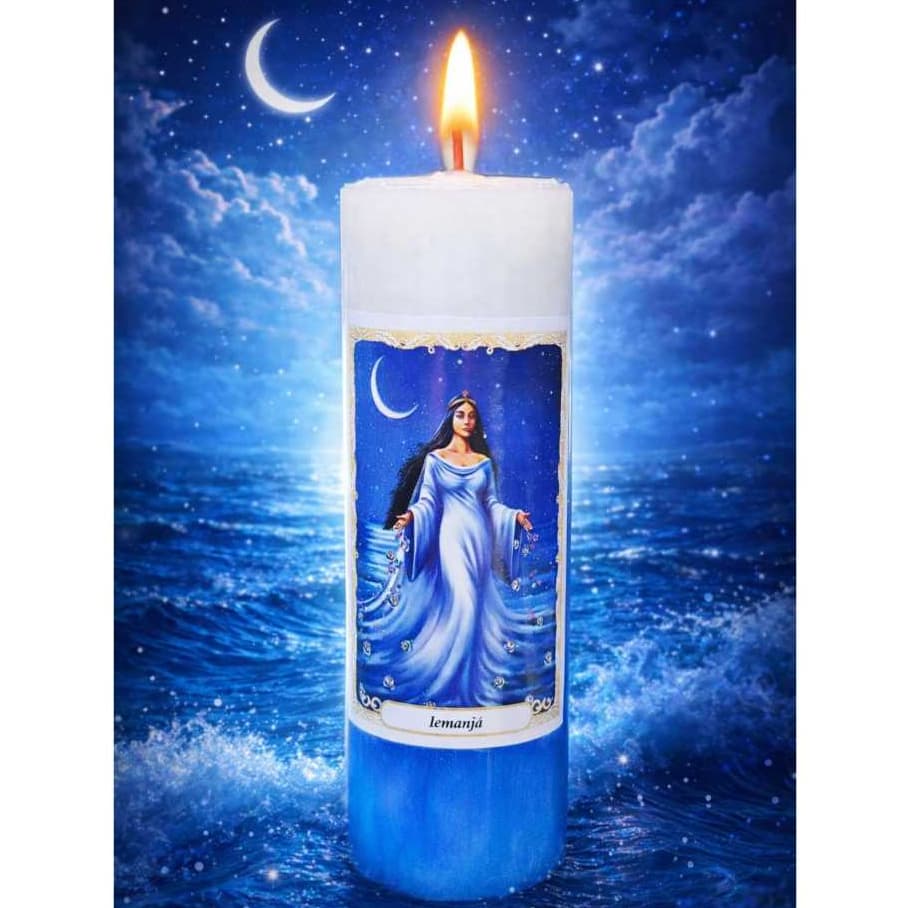 1 Vela Orixás Iemanjá 7 Dias Umbanda Candomblé Velas Coloridas Yemanjá 100% Parafina Pura