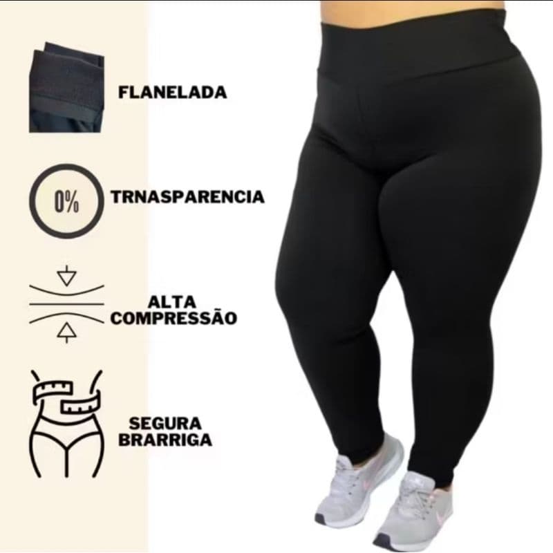 Calça Legging Plus Size Flanelada Peluciada Zero Transparência