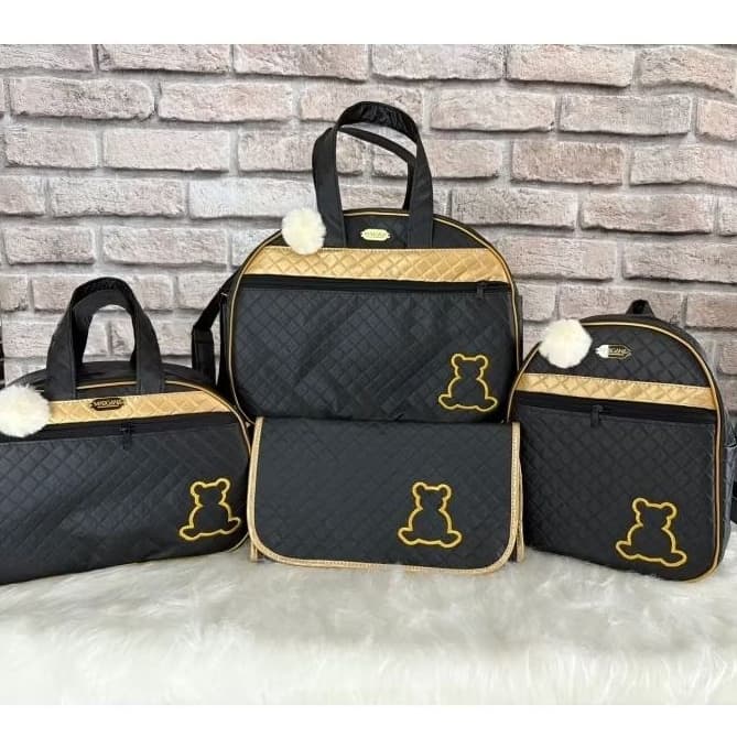 kit maternidade preto com dourado urso contorno