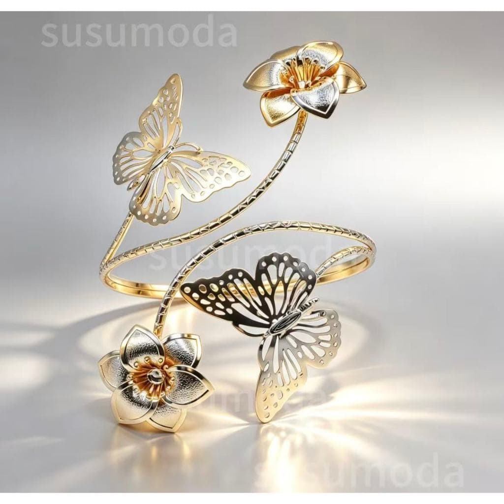 Braceletes de Braço Femininos – Estilo Verão Praia, Estrela do Mar, Flores e Borboleta Prata/Dourado