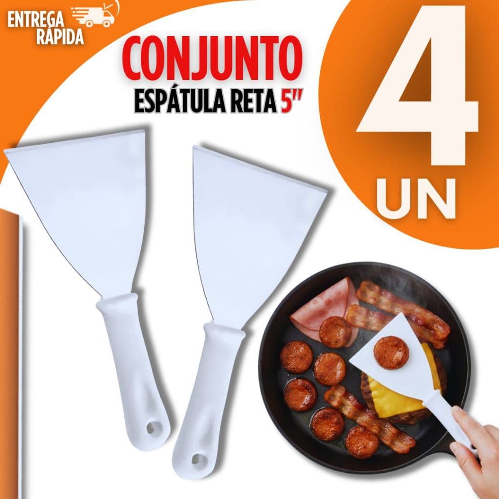 KIT 4 Peças - Espátula Reta 5" Premium Chapa Hambúrguer Lanchonetes Limpa Gordura Premium Utilidades Variáveis
