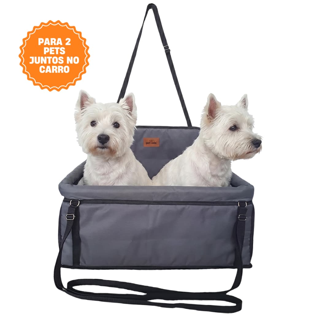 Cadeirinha Pet Carro para 2 Cachorros ou Gatos Assento Duplo Transporte Viagem Cinto Segurança até 15kg cada Pet Pequeno