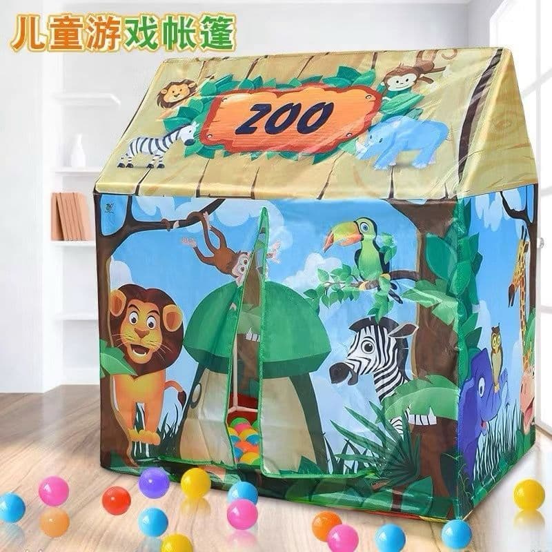 Cabana Infantil Bichinhos do Zoológico Barraca Infantil Zoo Tenda Dobrável Estrutura Montável com Conectores e Hastes