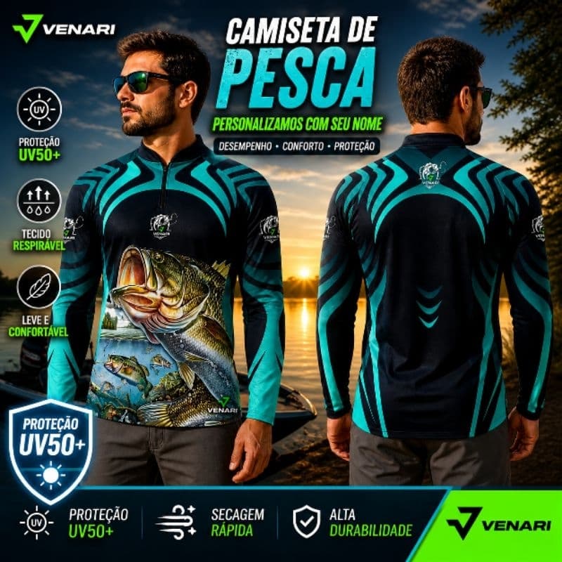 Camisa Pesca Peixe Tucunaré Camiseta Proteção Uv50 Pescaria Camiseta Manga longa pesca com seu nome impresso