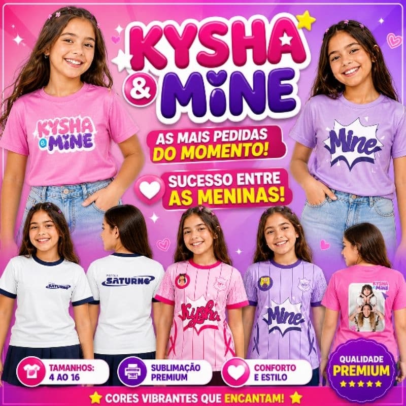 Camiseta Kisha E Mine Lance De Escola Youtuber Melhores amigas Show camiseta kisha e mine