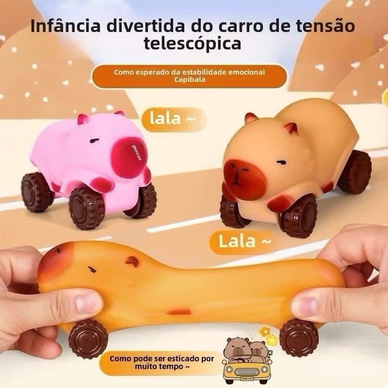Brinquedo Squishy Capivara Carrinho em Borracha Indestrutível Anti-Stress