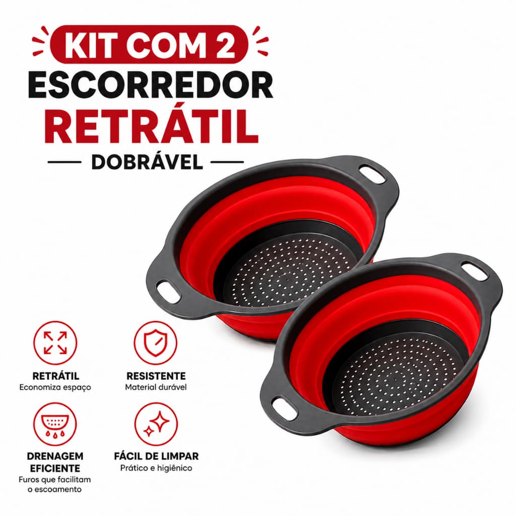 Kit com 2 Escorredores Compactos | Dobrável, Leve e Fácil de Limpar