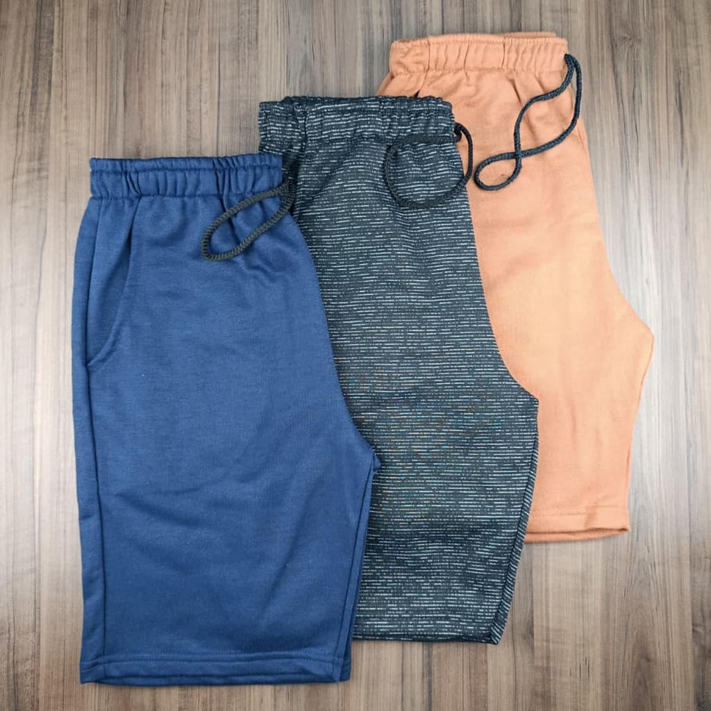 Kit 3 Bermudas de Moletom Premium Masculino, Bolsos Laterais, Casual & Fitness.