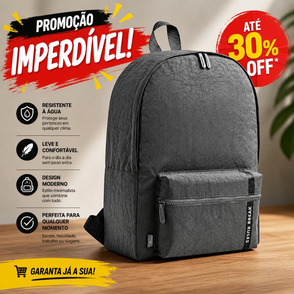 Mochila Académie Young Cinza Escolar Faculdade Trabalho Leve Resistente Design Moderno