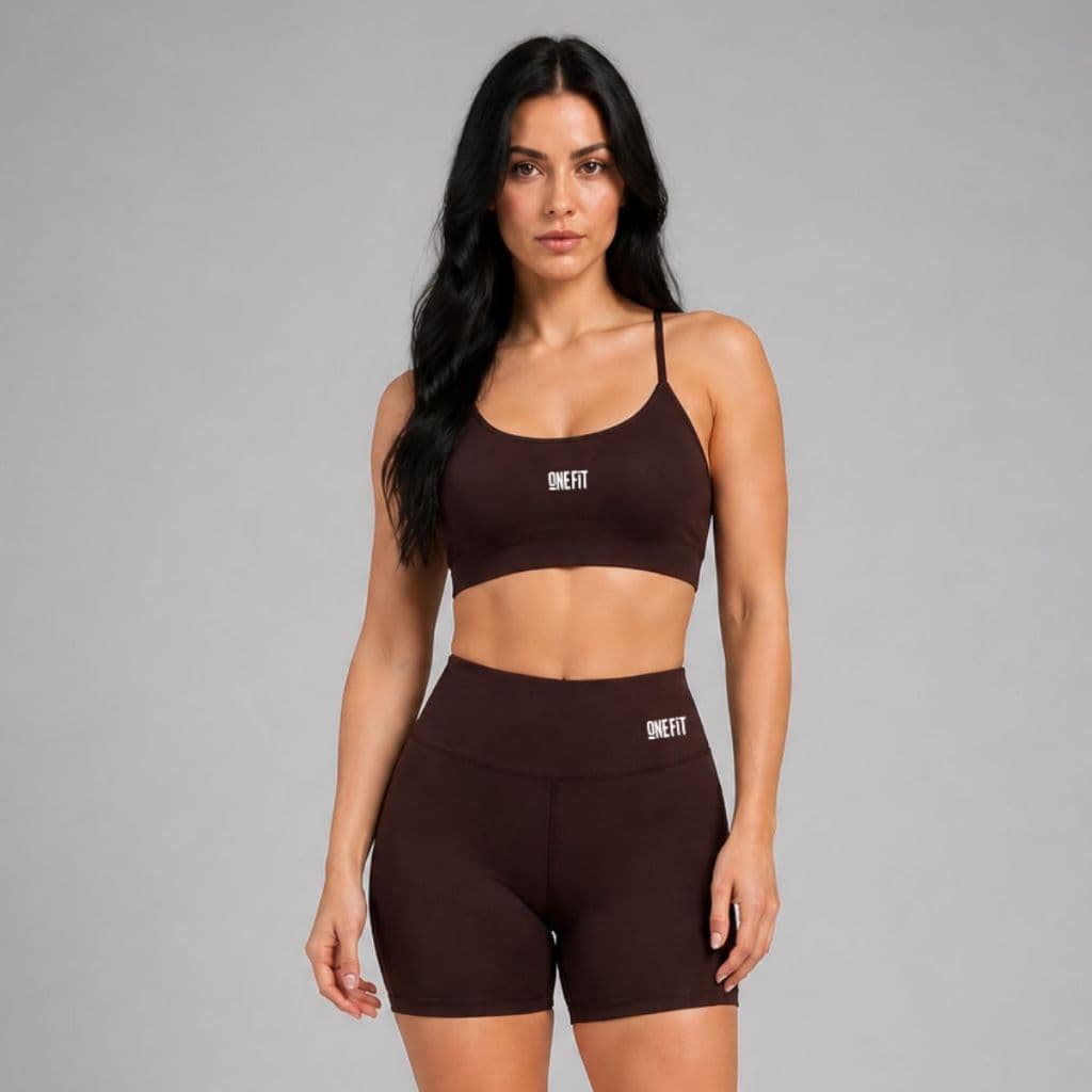 Conjunto Marrom Feminino Moda Fitness Top Alças Básicas e Shorts - Envio Imediato
