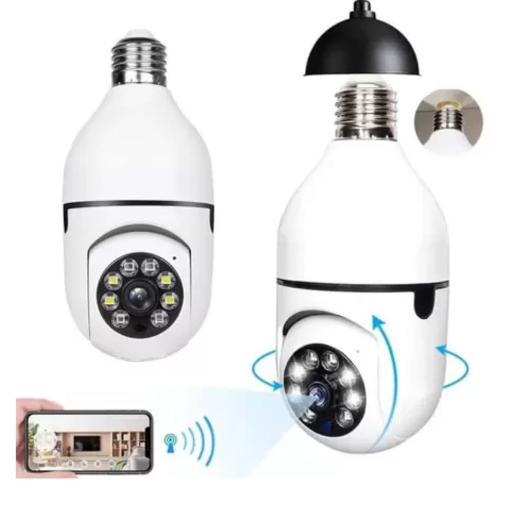 Camera De Segurança Lampada de Bocal Wifi Giratoria 360 com Sensor de Movimento
