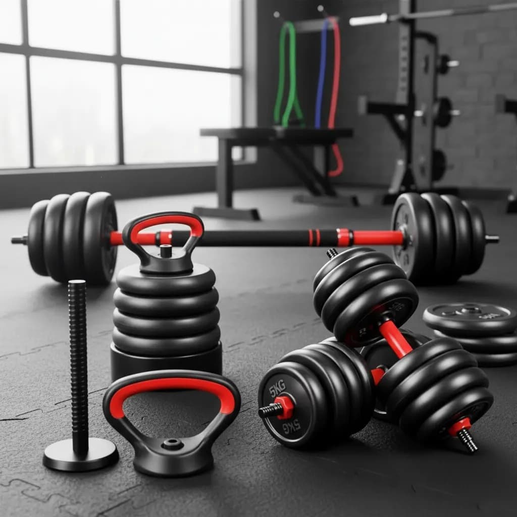 Kit Halteres Barra Anilhas 6 em 1 Musculação Kettlebell Ajustável Academia Até 20kg