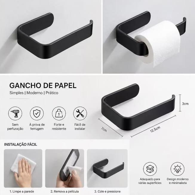 Suporte moderno para papel higiênico em plásticocom fixação adesiva3Msem necessidade defurar aparede