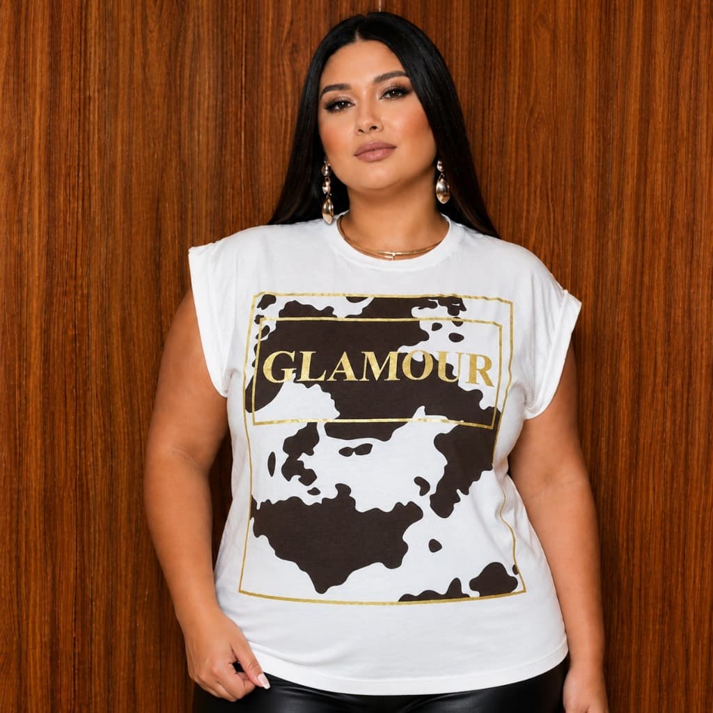 Camisa Plus Size Feminina Moderna Tamanho Grande Casual Blusão Conforto Estilo Blogueira T-Shirt
