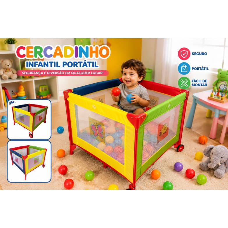 Cercadinho Bebe Grande Berço Portátil Com rodinhas Colorido Cercado Infantil Dobravel Chiqueirinho