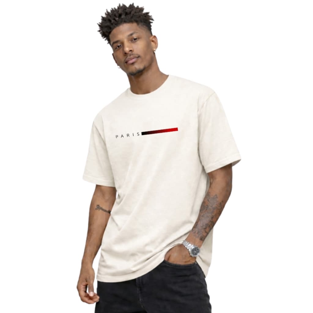Camiseta Masculina Basica Algodão Gola Redonda Masculina Estampada Paris Vermelho Moda Unica