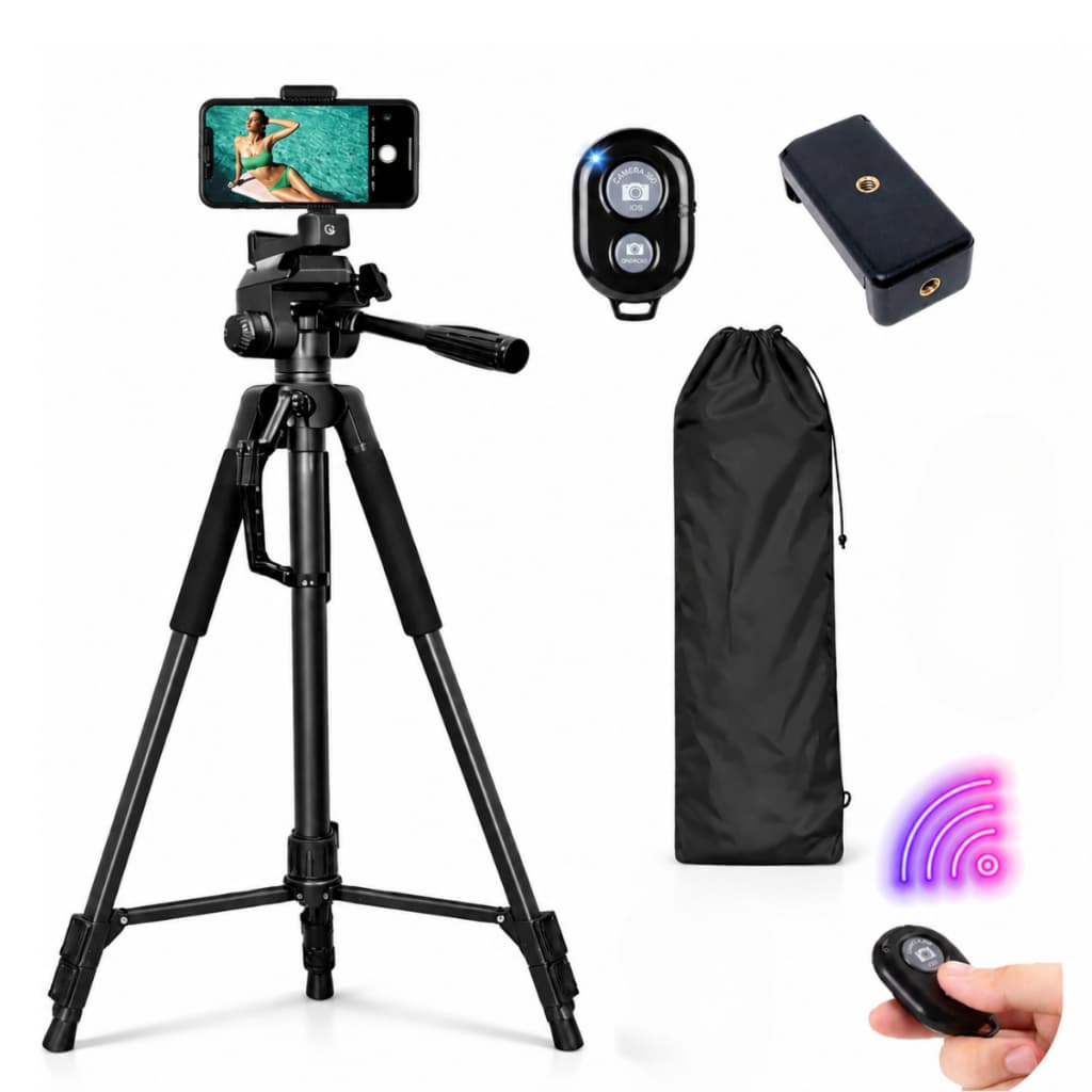 Tripé 1,80m Profissional Universal para Câmera e Celular com Controle Shutter Bluetooth