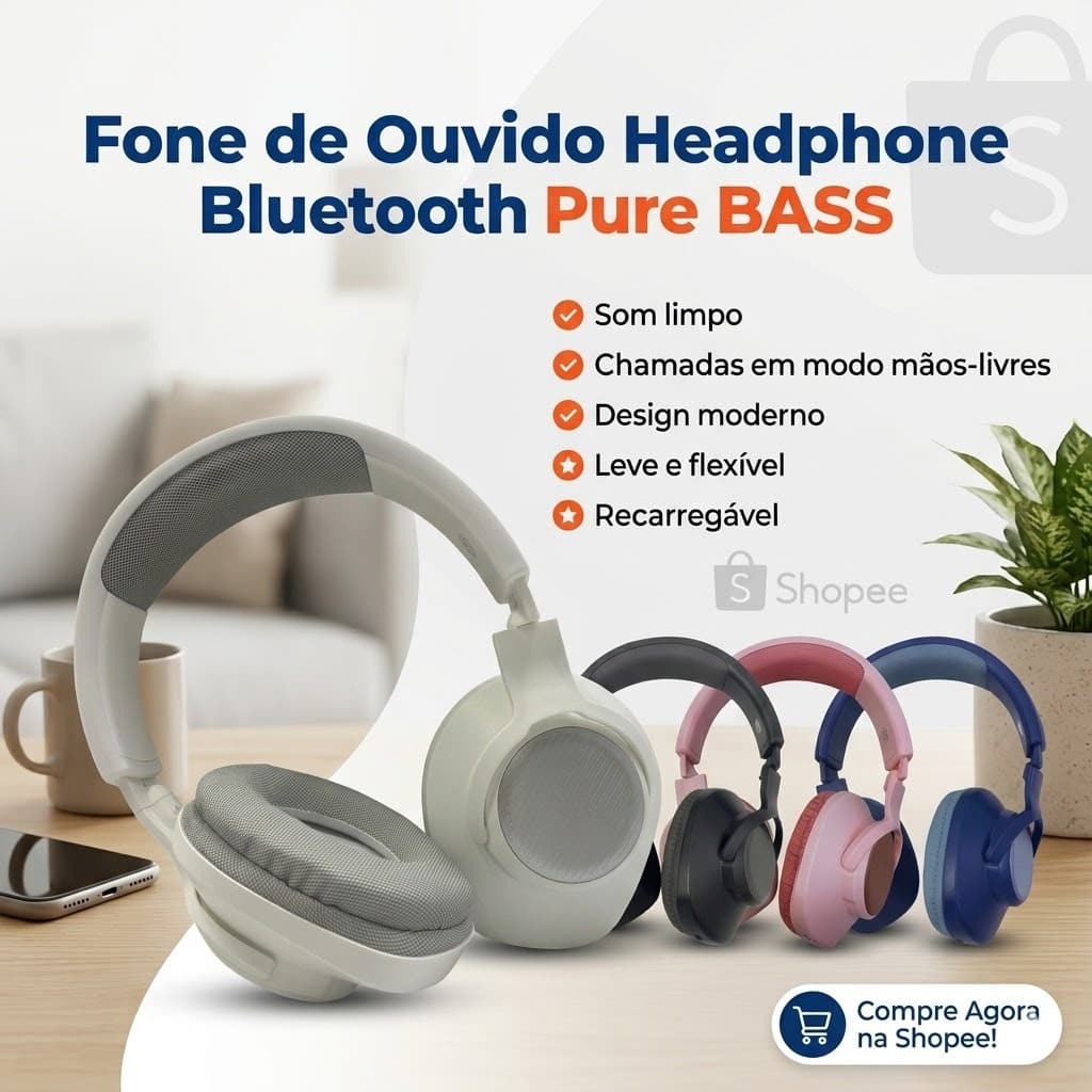 Fone de Ouvido Headphone Bluetooth Pure BASS Altomex BM763